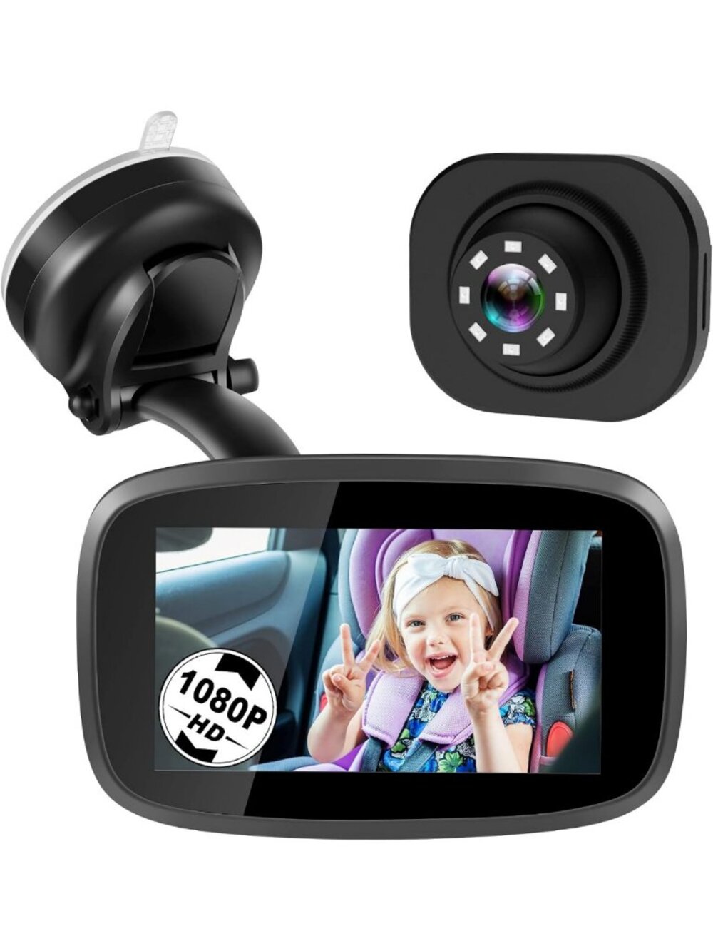 1080P Baby Car Mirror & Camera Monitor - 4.3” HD Night Vision, 170° Wide View